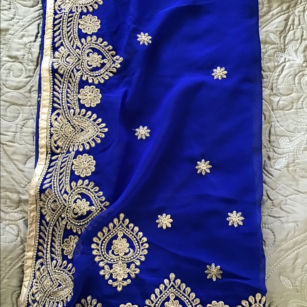 Royal blue gold Saree dress